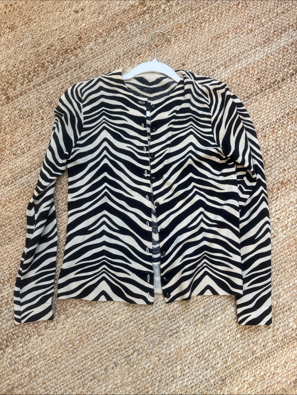 J. Crew Women’s Zebra-Print wool Button Cardigan Jacket - Black & White